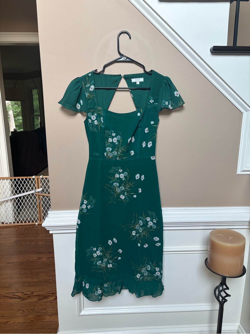 RIHOAS Emerald Green Floral Square-Neck Midi Dress - Picture 1 of 3